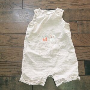 Carter's Cream Striped Romper with Embroidered Pocket